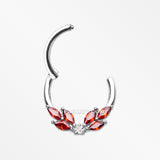 Detail View 1 of Brilliant Sparkle Marquise Floral Wreath Clicker Hoop Ring- Red