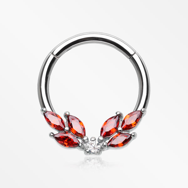 Brilliant Sparkle Marquise Floral Wreath Clicker Hoop Ring- Red