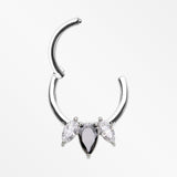 Detail View 1 of Brilliant Sparkle Teardrop Marquise Drop Clicker Hoop Ring-Black/Clear Gem