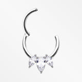 Detail View 1 of Brilliant Sparkle Teardrop Marquise Drop Clicker Hoop Ring-Clear Gem