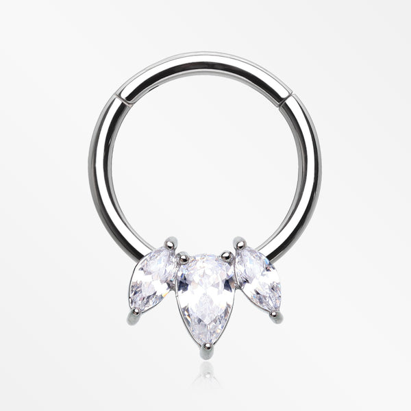 Brilliant Sparkle Teardrop Marquise Drop Clicker Hoop Ring-Clear Gem