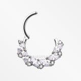 Detail View 1 of Brilliant Sparkle Marquise Weave Wreath Clicker Hoop Ring-Clear Gem
