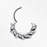 Detail View 1 of Brilliant Sparkle Marquise Weave Wreath Clicker Hoop Ring-Black/Clear Gem