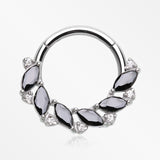 Brilliant Sparkle Marquise Weave Wreath Clicker Hoop Ring-Black/Clear Gem