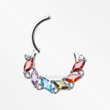 Detail View 1 of Brilliant Sparkle Marquise Weave Wreath Clicker Hoop Ring-Multi-Color