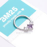 Detail View 4 of Brilliant Sparkle Princess Trio Sparkle Clicker Hoop Ring-Amethyst/Clear Gem