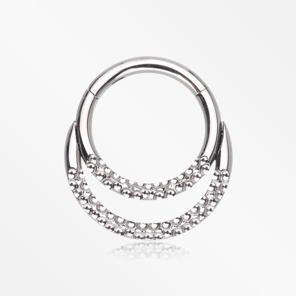 Implant Grade Titanium Hammered Accent Double Loop Clicker Hoop Ring
