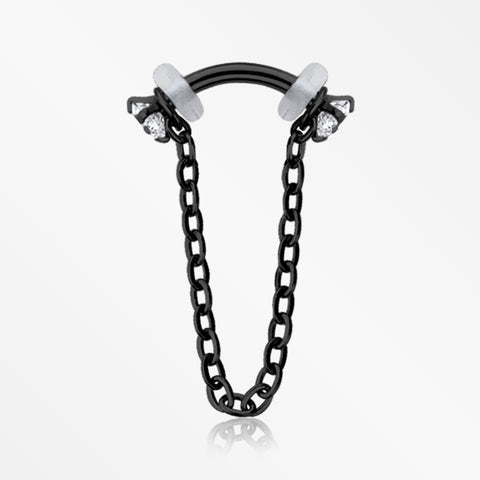 Blackline Chained Prong Set Gem Internally Threaded Curved Barbell-Clear Gem