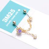 Detail View 3 of Golden Starburst Sparkle Opalescent Orbit Chained Cartilage Barbell Earring-Purple/Clear Gem