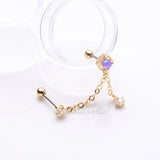 Detail View 1 of Golden Starburst Sparkle Opalescent Orbit Chained Cartilage Barbell Earring-Purple/Clear Gem