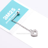 Detail View 3 of Chained Sparkle Hollow Heart Dangle Cartilage Barbell Earring-Clear Gem