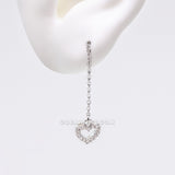 Detail View 1 of Chained Sparkle Hollow Heart Dangle Cartilage Barbell Earring-Clear Gem