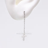 Detail View 1 of Chained Sparkle Cross Dangle Cartilage Barbell Earring-Clear Gem