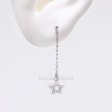 Detail View 1 of Chained Sparkle Hollow Star Dangle Cartilage Barbell Earring-Clear Gem