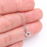 Detail View 2 of Chained Sparkle Hollow Star Dangle Cartilage Barbell Earring-Clear Gem