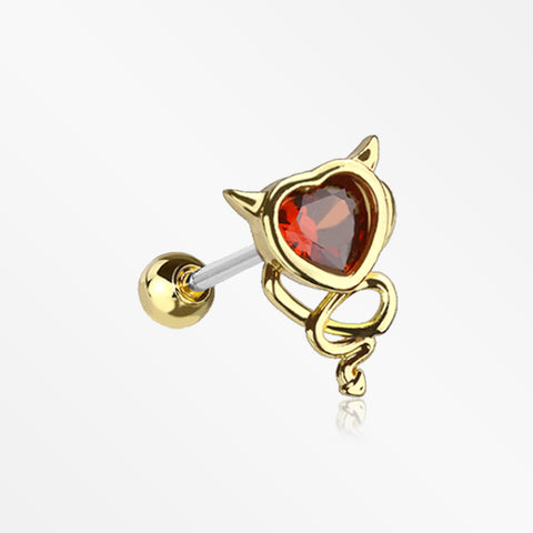 Golden Tailed Devil's Heart Sparkle Cartilage Barbell Earring-Red