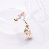 Detail View 1 of Golden Adorable Floating Bear Heart Balloon Sparkle Cartilage Barbell Earring-Pink