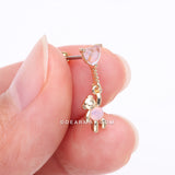 Detail View 2 of Golden Adorable Floating Bear Heart Balloon Sparkle Cartilage Barbell Earring-Pink