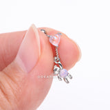 Detail View 2 of Adorable Floating Bear Heart Balloon Sparkle Cartilage Barbell Earring-Pink