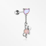 Adorable Floating Bear Heart Balloon Sparkle Cartilage Barbell Earring-Pink