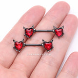 Detail View 2 of A Pair of Blackline Devil Heart Sparkle Nipple Barbell-Red