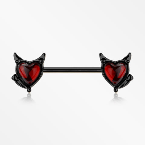 A Pair of Blackline Devil Heart Sparkle Nipple Barbell-Red