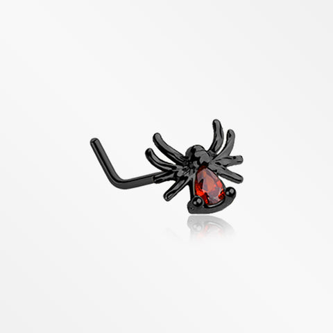 Blackline Spider Sparkle L-Shaped Nose Ring-Red