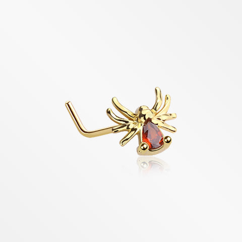 Golden Spider Sparkle L-Shaped Nose Ring-Red