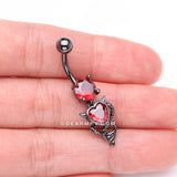 Detail View 3 of Blackline Tailed Devil's Heart Sparkle Dangle Belly Button Ring-Red