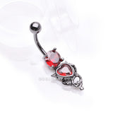 Detail View 2 of Blackline Tailed Devil's Heart Sparkle Dangle Belly Button Ring-Red