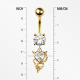Detail View 1 of Golden Tailed Devil's Heart Sparkle Dangle Belly Button Ring-Clear Gem