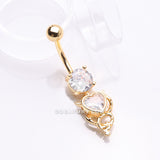 Detail View 2 of Golden Tailed Devil's Heart Sparkle Dangle Belly Button Ring-Clear Gem