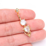 Detail View 3 of Golden Tailed Devil's Heart Sparkle Dangle Belly Button Ring-Clear Gem