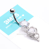 Detail View 4 of Tailed Devil's Heart Sparkle Dangle Belly Button Ring-Clear Gem