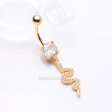 Detail View 2 of Golden Sparkle Snake Swiggly Dangle Belly Button Ring-Clear Gem