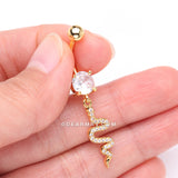 Detail View 3 of Golden Sparkle Snake Swiggly Dangle Belly Button Ring-Clear Gem