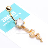 Detail View 4 of Golden Sparkle Snake Swiggly Dangle Belly Button Ring-Clear Gem