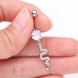 Detail View 3 of Sparkle Snake Swiggly Dangle Belly Button Ring-Clear Gem