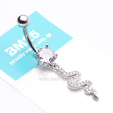 Detail View 4 of Sparkle Snake Swiggly Dangle Belly Button Ring-Clear Gem