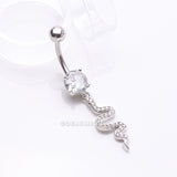 Detail View 2 of Sparkle Snake Swiggly Dangle Belly Button Ring-Clear Gem