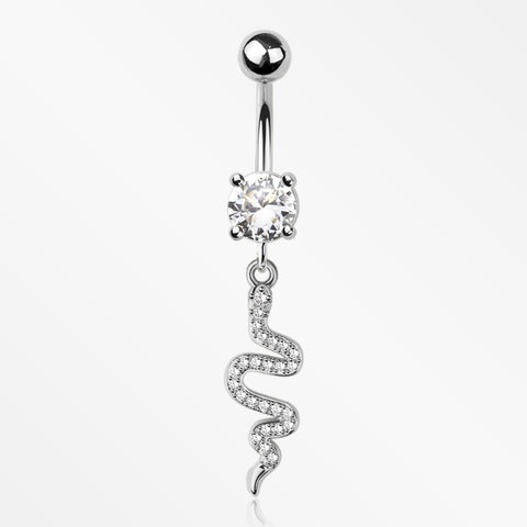 Sparkle Snake Swiggly Dangle Belly Button Ring-Clear Gem