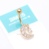 Detail View 4 of Golden Crescent Moon Dainty Sparkle Belly Button Ring-Clear Gem