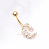 Detail View 2 of Golden Crescent Moon Dainty Sparkle Belly Button Ring-Clear Gem