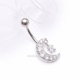 Detail View 2 of Crescent Moon Dainty Sparkle Belly Button Ring-Clear Gem