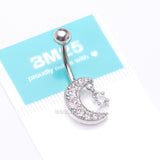 Detail View 4 of Crescent Moon Dainty Sparkle Belly Button Ring-Clear Gem