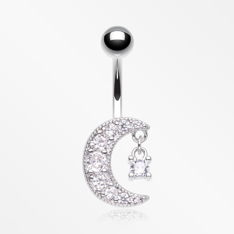 Crescent Moon Dainty Sparkle Belly Button Ring-Clear Gem