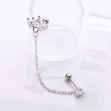 Detail View 1 of Chainlink Marquise Flower Gem Sparkle Cartilage Barbell Stud-Clear Gem 