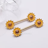 Detail View 1 of A Pair of Golden Sunflower Blossom Nipple Barbell