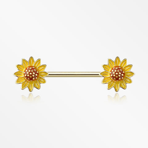 A Pair of Golden Sunflower Blossom Nipple Barbell