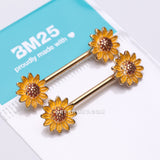 Detail View 3 of A Pair of Golden Sunflower Blossom Nipple Barbell